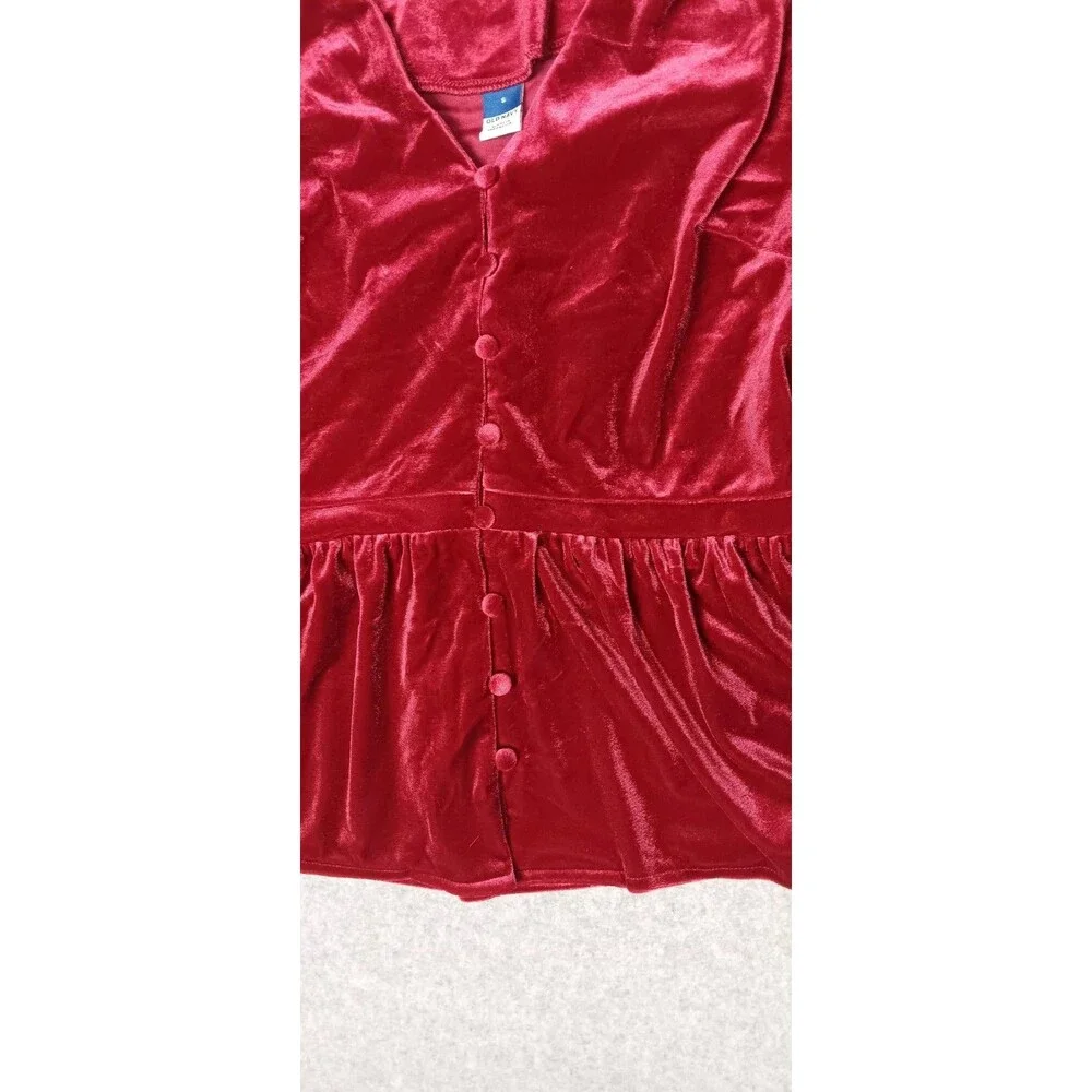 Old Navy Velvet Peplum Waist Defining Blouse Small Deep Red Puff Sleeve Babydoll
